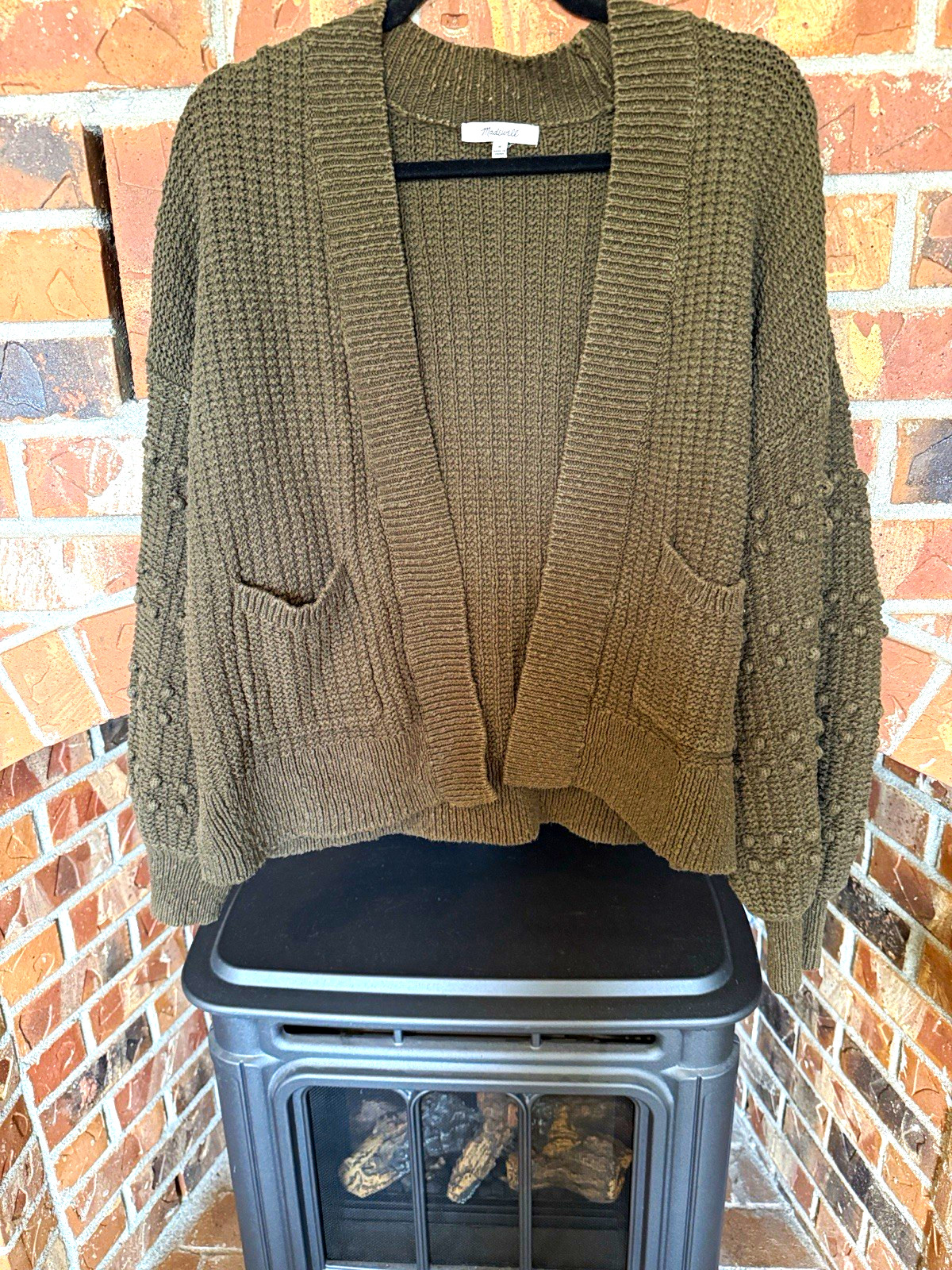 Madewell 100% Cotton Knit Cardigan Sweater Crew Neck Pockets Green Sz M