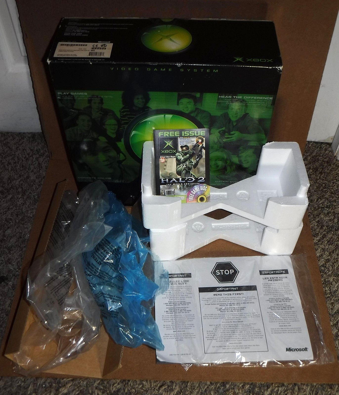 Original Microsoft Xbox Console Empty Box Styrofoam Empty Bags Manuel Inserts