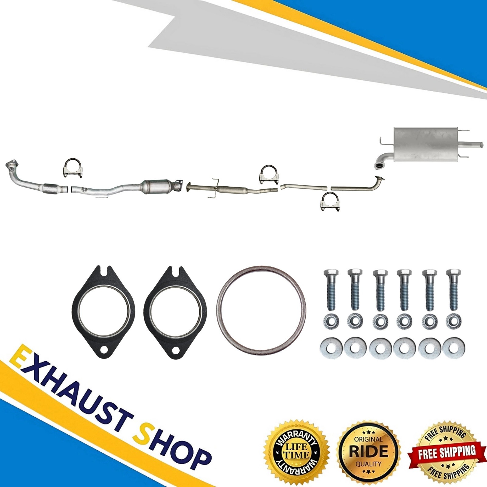 Front Catalytic+Resonator+Rear Muffler For 2004-2008 Toyota Solara 2.4L FastShip