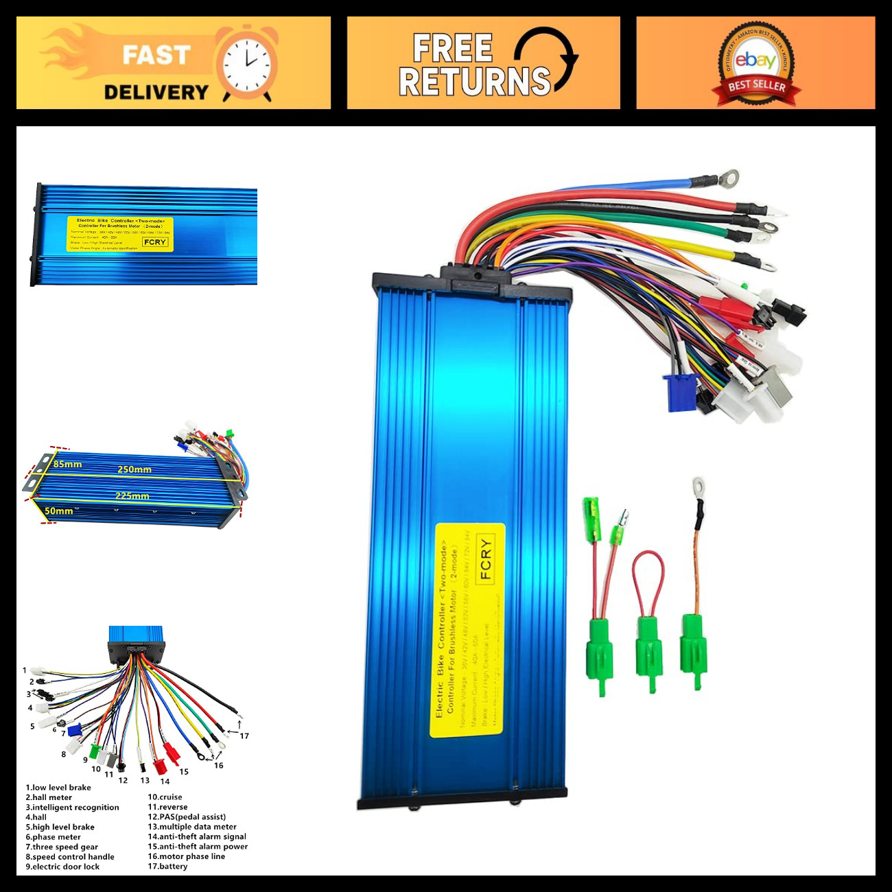 Universal Brushless Motor Controller 36V-84V 40A-50A 1500W-2500W High Power Universal Brushless Motor Controller 36V-84V 40A-50A 1500W-2500W High Power