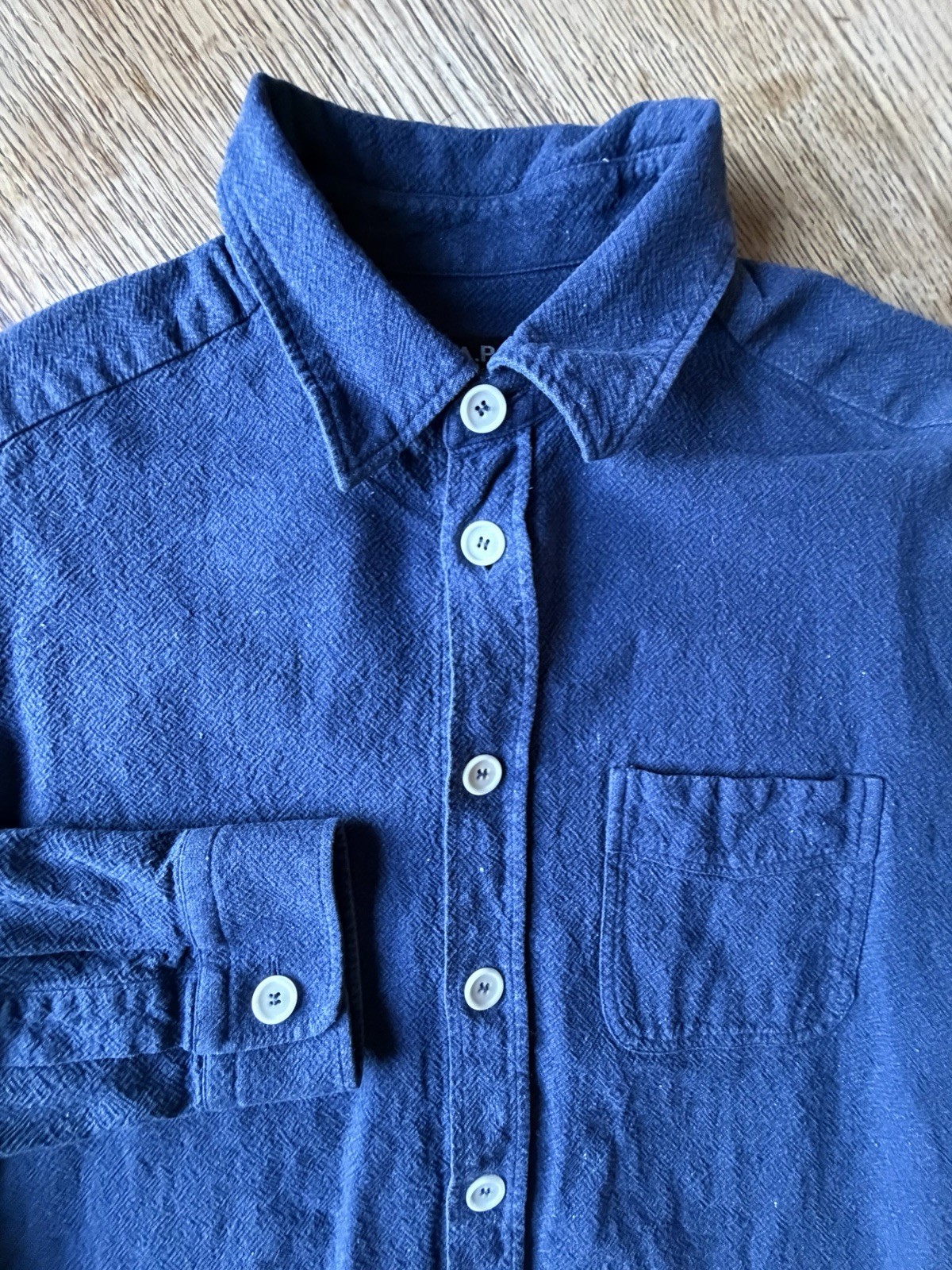 A.P.C. Rue Madame Paris shirt button up blue herringbone twill texture med