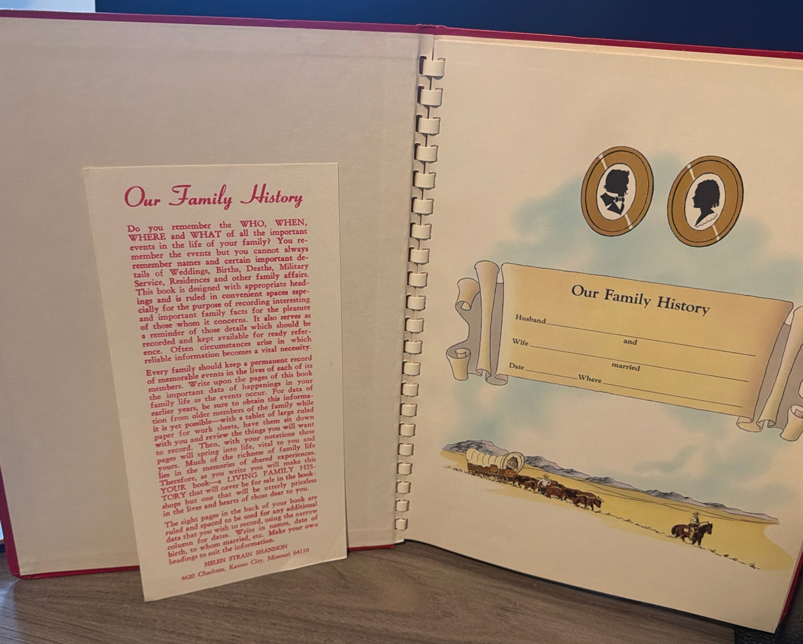 Vtg Our Family History Book 1954 American Pioneers Family Tree HC Spiral Unused