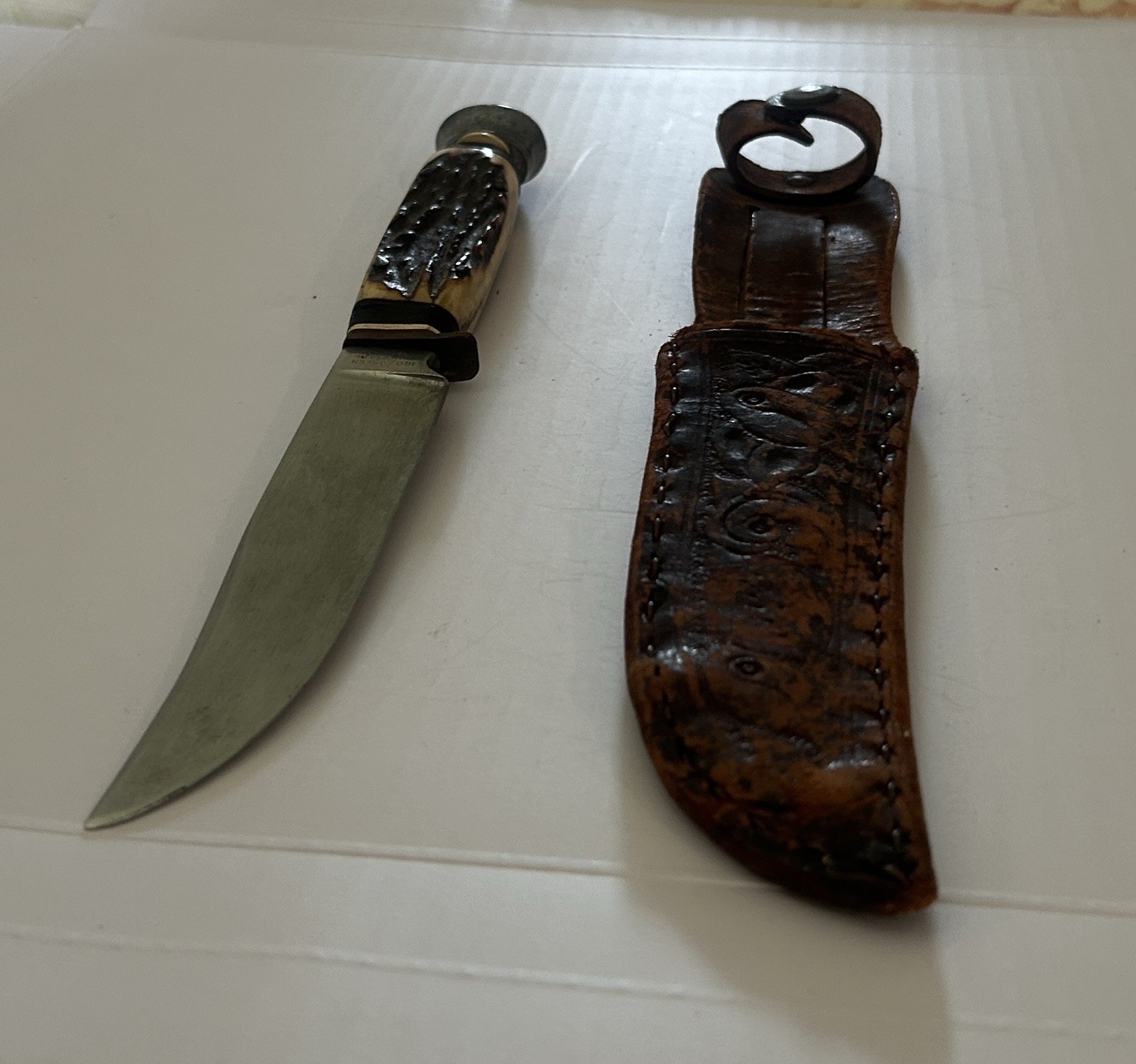 Iros Shapleigh's Keen Vintage Fixed Blade Hunting Knife w Original Leather Shth