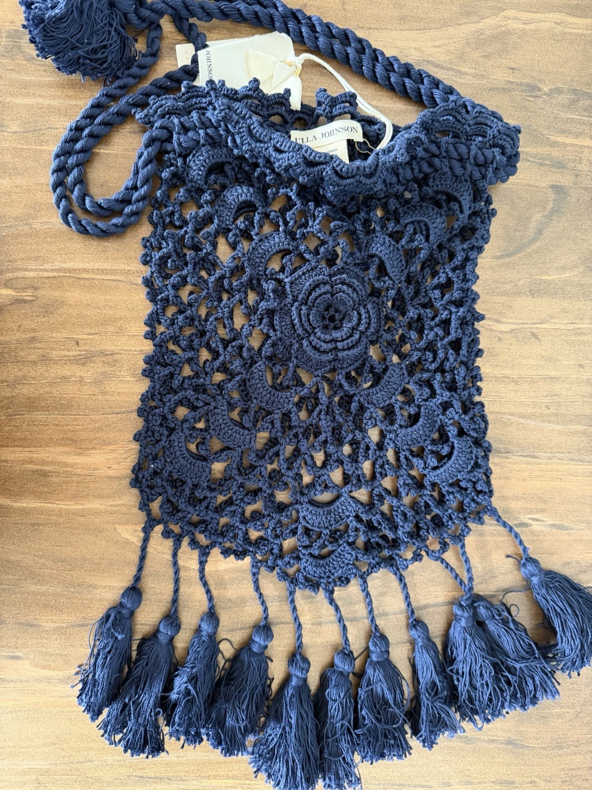 NWT Ulla Johnson Handmade Bag Midnight Navy Pima Cotton Crochet New W Tags $275 NWT Ulla Johnson Handmade Bag Midnight Navy Pima Cotton Crochet New W Tags $275
