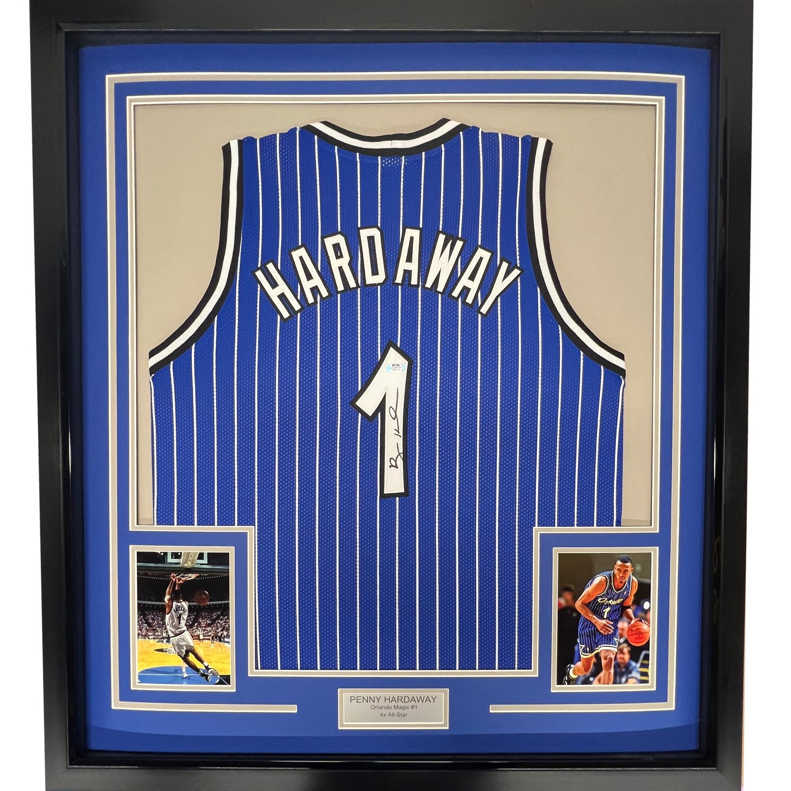 Framed Autographed/Signed Anfernee Penny Hardaway 35x39 Blue Jersey PSA COA Framed Autographed/Signed Anfernee Penny Hardaway 35x39 Blue Jersey PSA COA