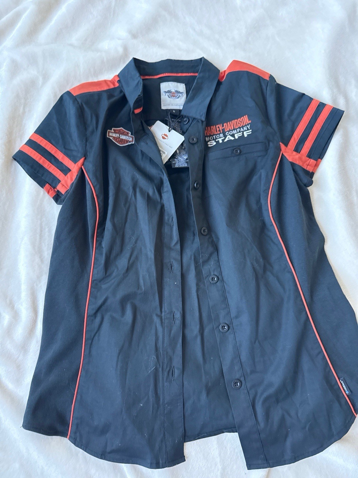 Harley-Davidson Women’s Large Black Orange Staff Button-Up Shirt - New With Tags