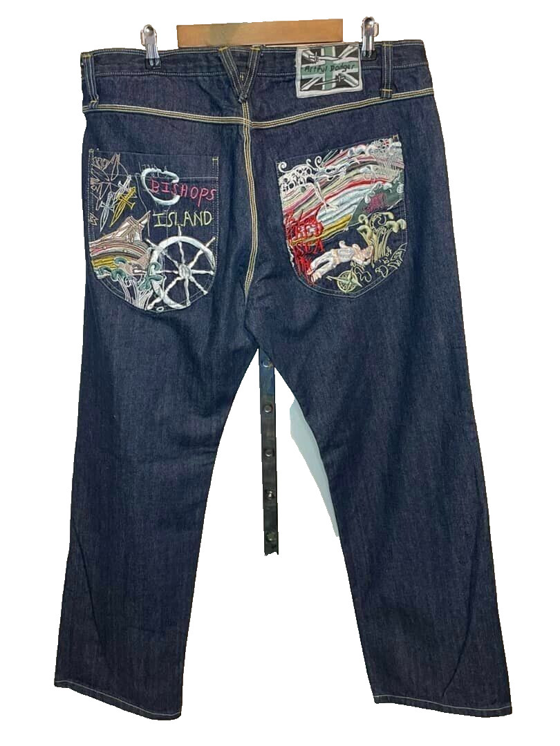 VTG Y2K Artful Dodger Men\'s Size 40XXL Jeans Embroidered Red Sea Bishops Island VTG Y2K Artful Dodger Men\'s Size 40XXL Jeans Embroidered Red Sea Bishops Island