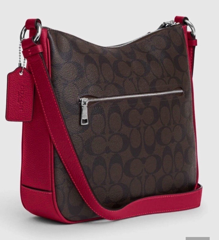 Coach Signature Ellie File Medium Monogram Zip Crossbody Bag Brown/Violet