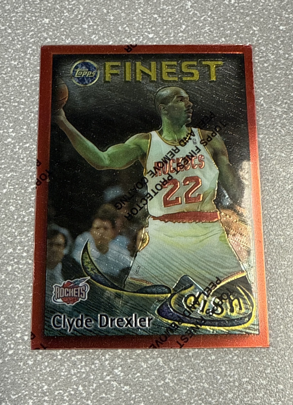 1995-96 Topps Finest Dish and Swish Hakeem Olajuwon Clyde Drexler With Coating
