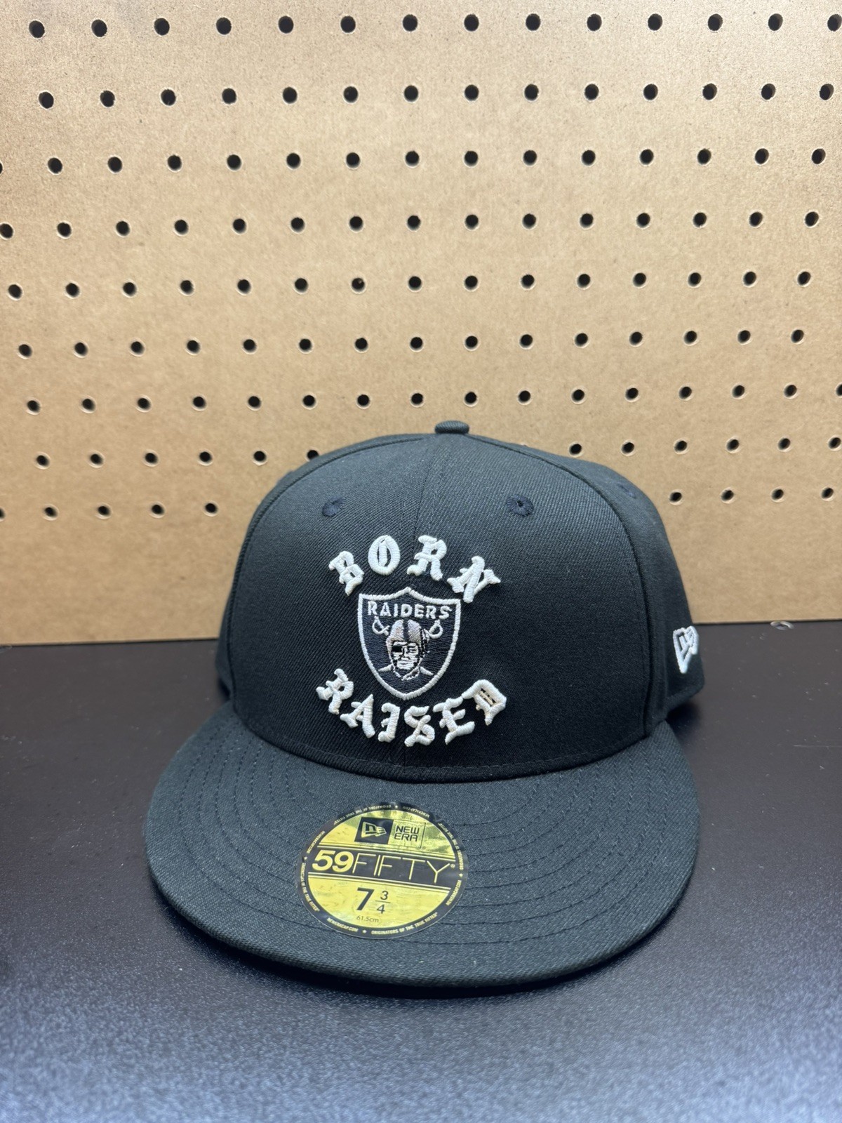 BORN X RAISED EXCLUSIVE LAS VEGAS RAIDERS FITTED HAT ROCKER BLACK GREY UV 7  3/4