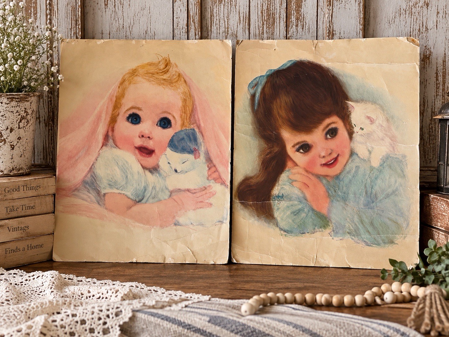 Vintage Igor Pantuhoff Big Eye Girl Print + Baby Doll Print Lot of 2
