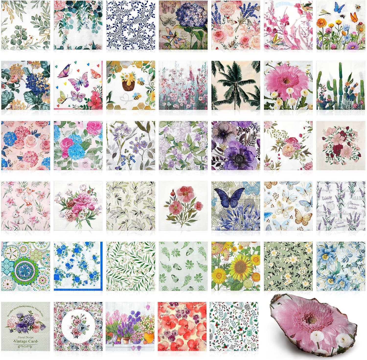 Vibrant Floral, 40 Pack Decoupage Napkins Cocktail Paper