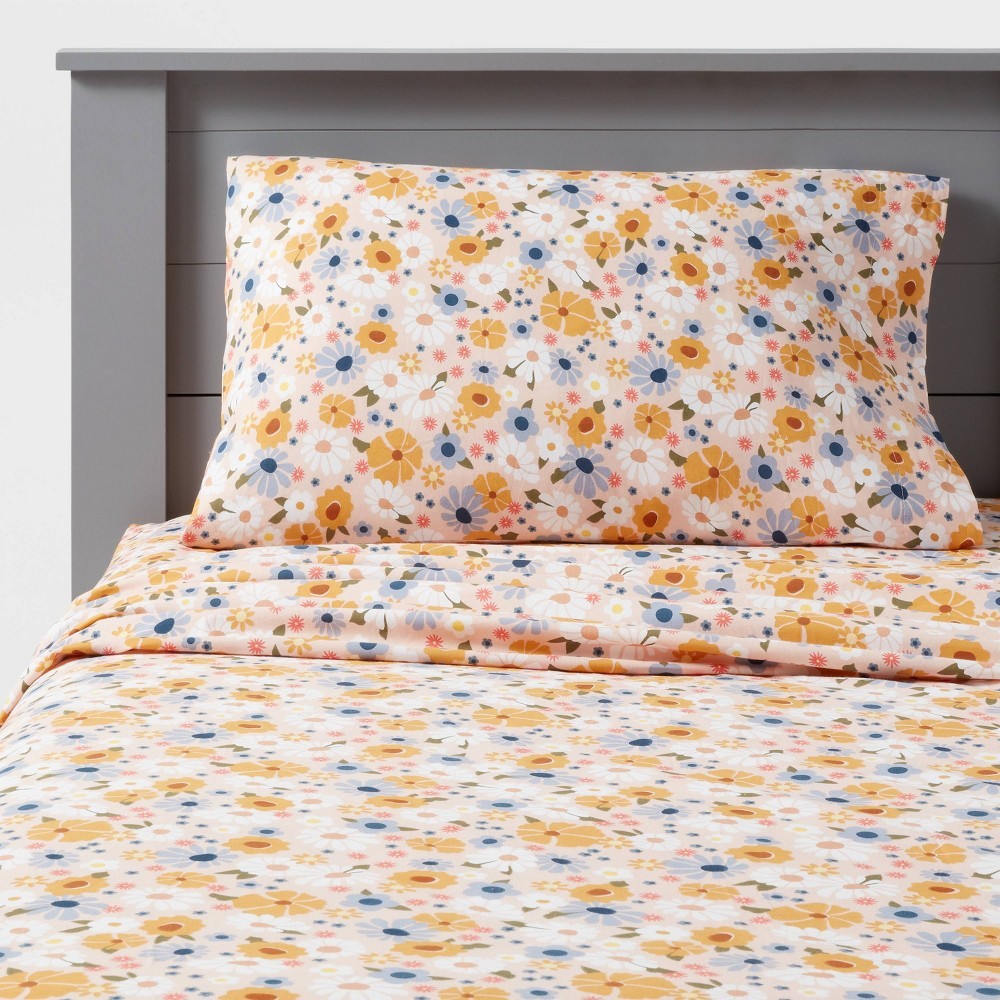 Twin Vintage Floral Print Cotton Kids\' Sheet Set