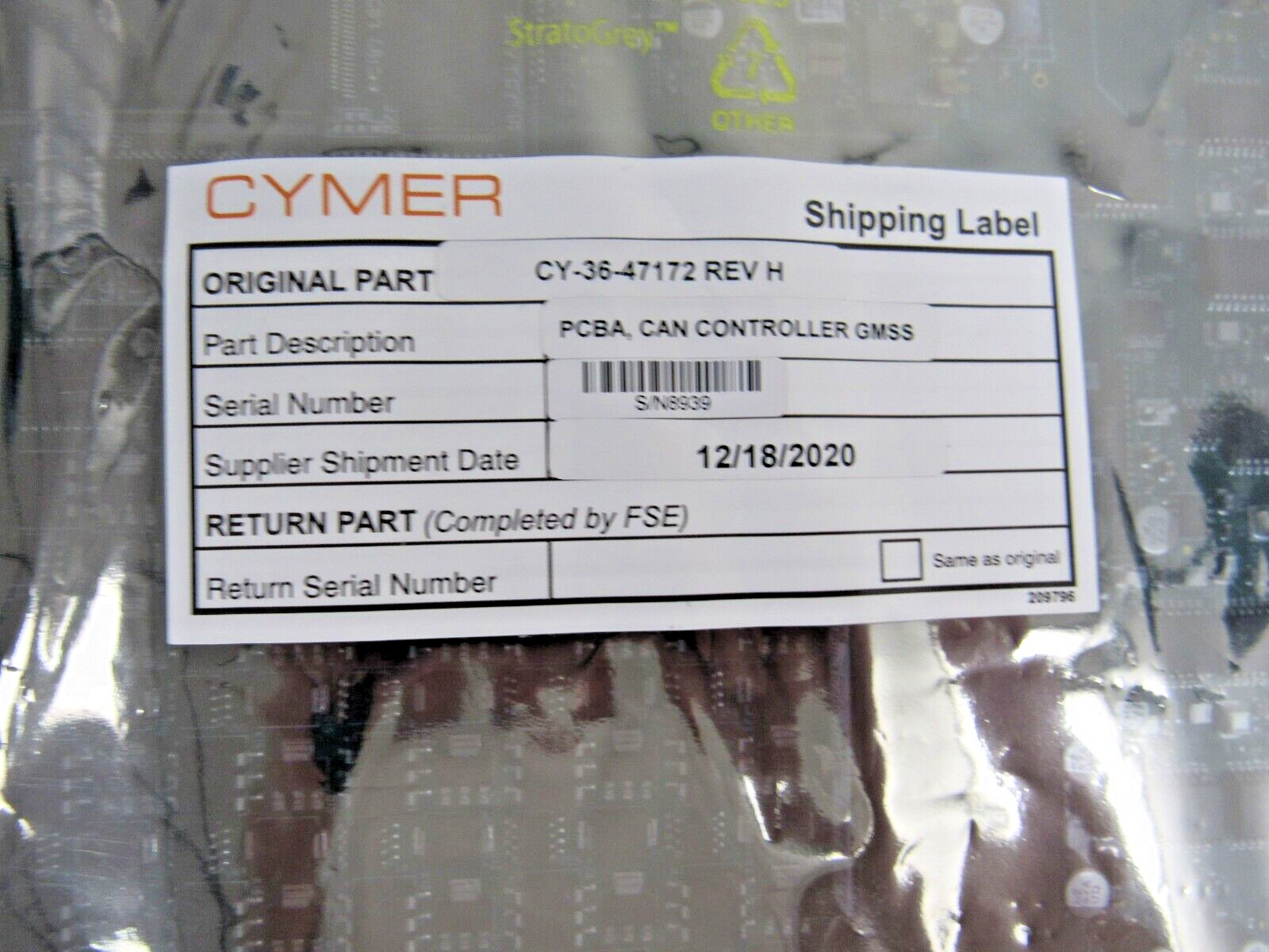 CYMER CY-36-47172 REV H PCBA,CAN CONTROLLER GMSS  75-3