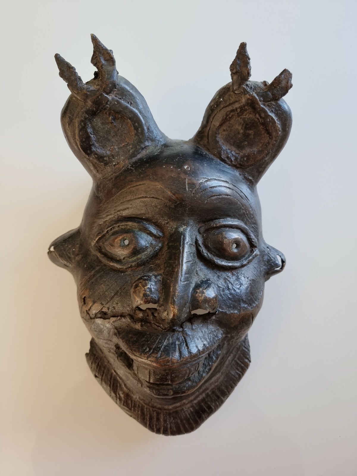 African Bronze Mask. Bamileke Tribe Bronze Mask From Cameroon
