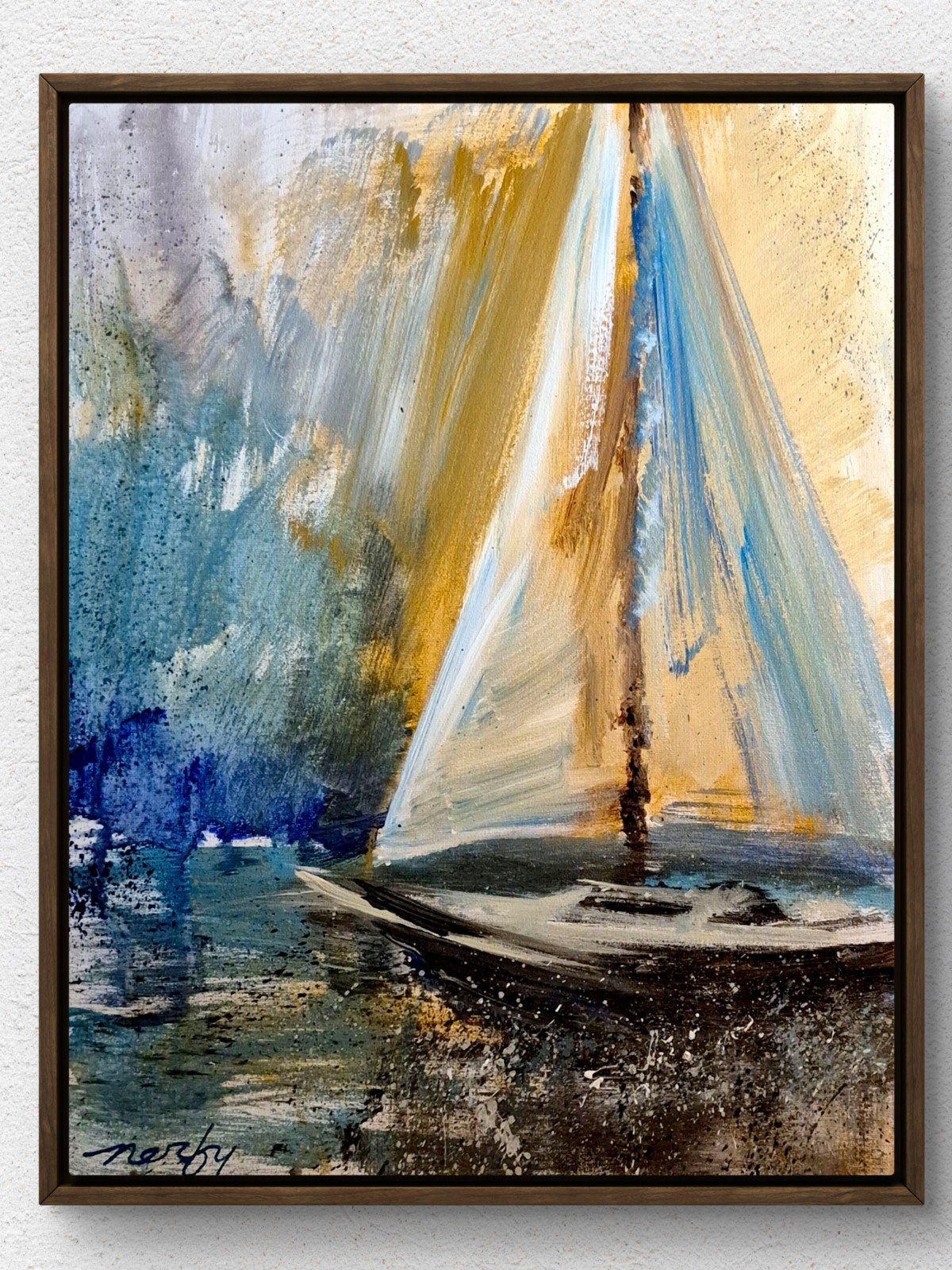 Original Expressionist Sailboat 16x20 Signed Acrylic Canvas Calm Art Decor C066