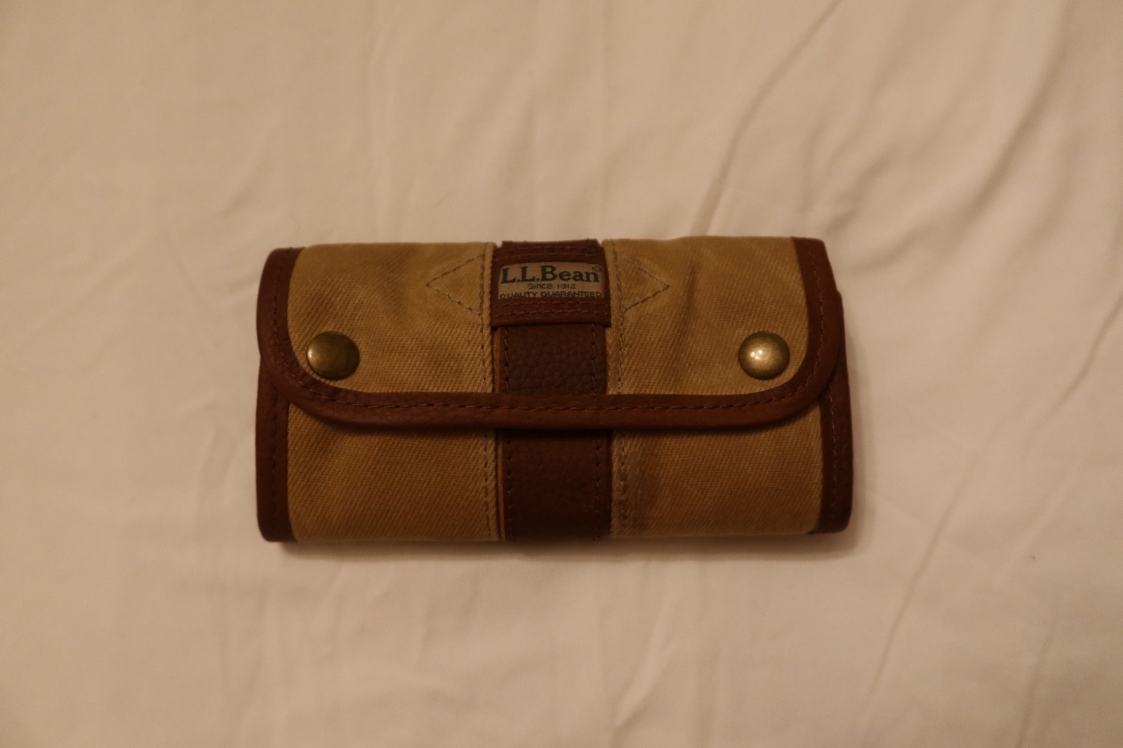 Vtg LL Bean Fly Fishing Wallet Maine Guide Waxed Canvas Shearling Lining Case