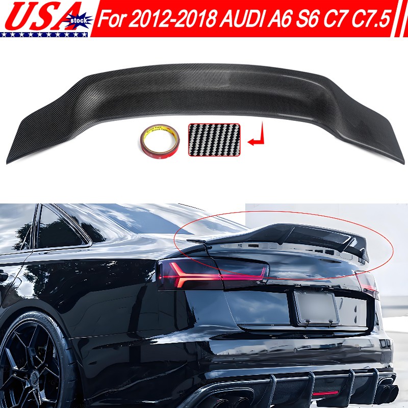 FOR 2012-2018 AUDI A6 S6 C7 C7.5 RT DUCKBILL CARBON COLOR TRUNK SPOILER WING LIP