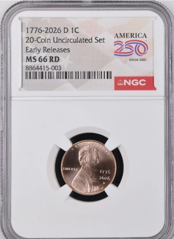 2026 D Lincoln Shield Cent NGC MS 66 RD ER Penny 250th Label 2026 D Lincoln Shield Cent NGC MS 66 RD ER Penny 250th Label