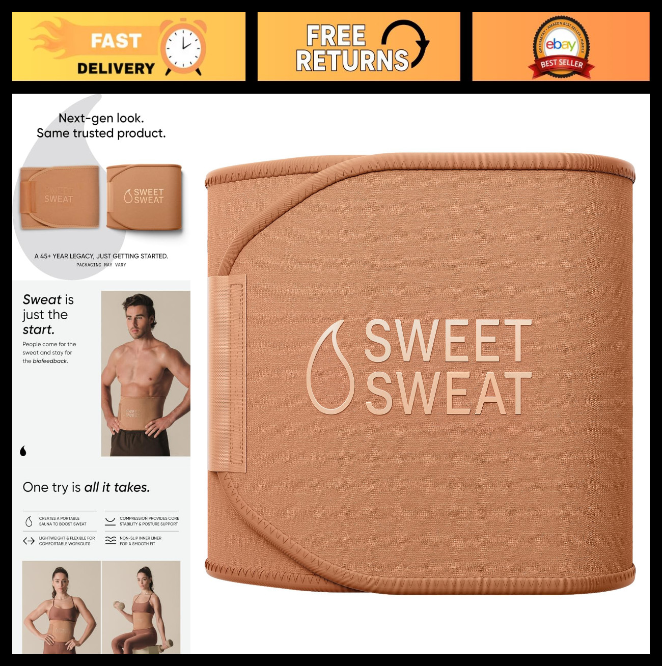 Premium Sweat Enhancing Waist Trimmer Belt for Men & Women - 5 Adjustable Sizes