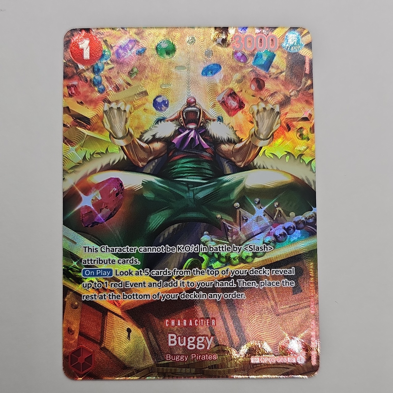 One Piece CCG Buggy (SP) OP03-008 (OP-06) Wings of the Captain Foil ENGLISH One Piece CCG Buggy (SP) OP03-008 (OP-06) Wings of the Captain Foil ENGLISH