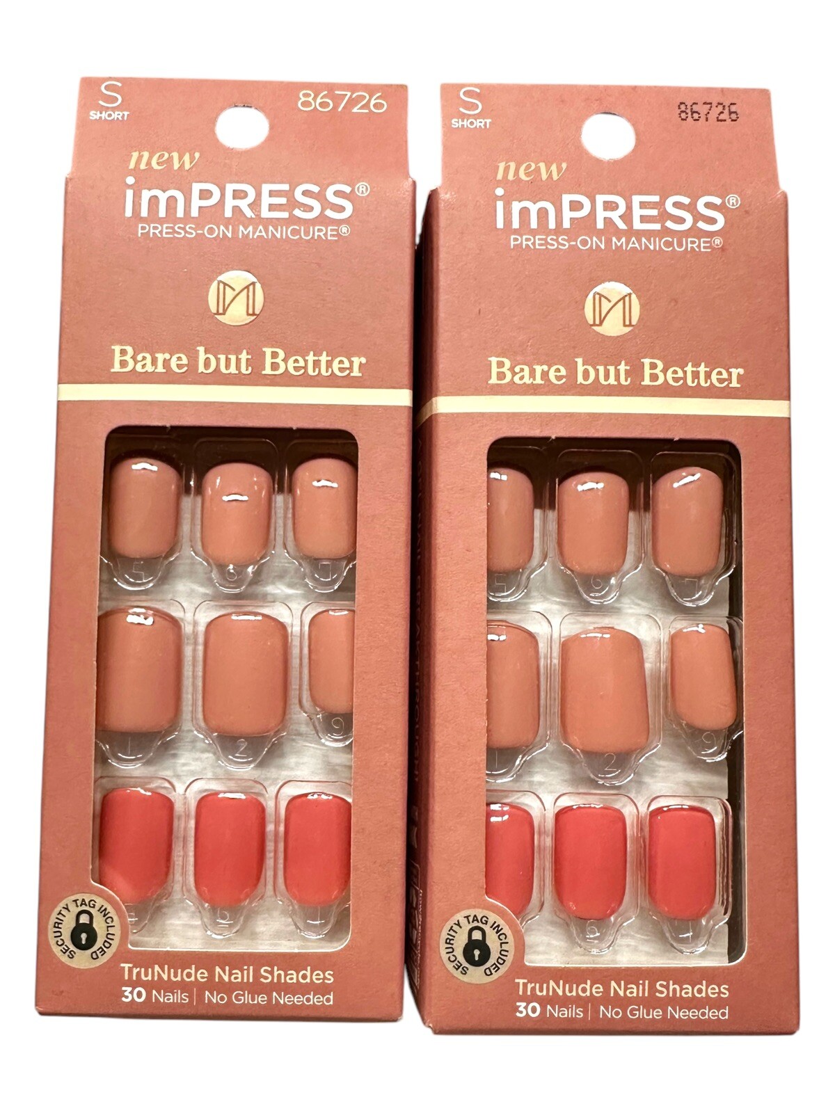 2x Kiss Impress Press-On Manicure Nails - Bare But Better - New Boo IMB03 Nude