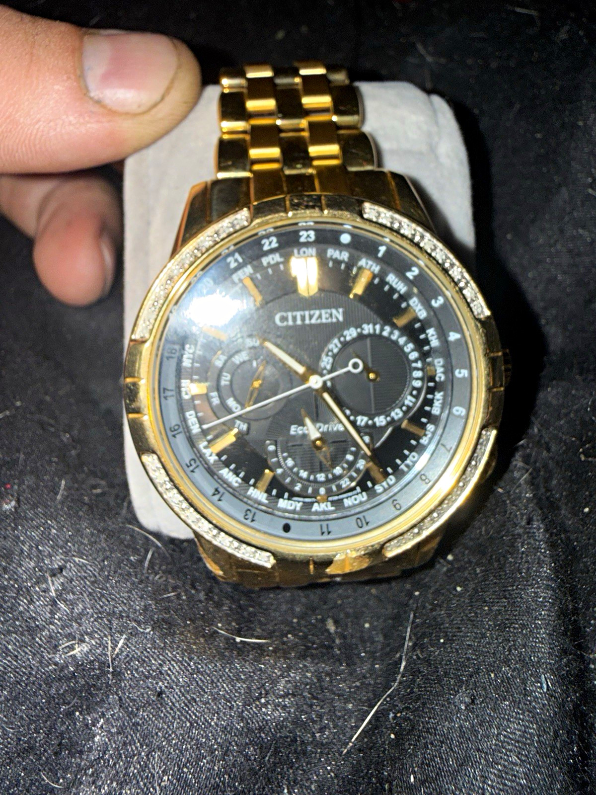 Citizen Eco-Drive Men’s Gold-Tone Bracelet Watch Black Dial World Time Date