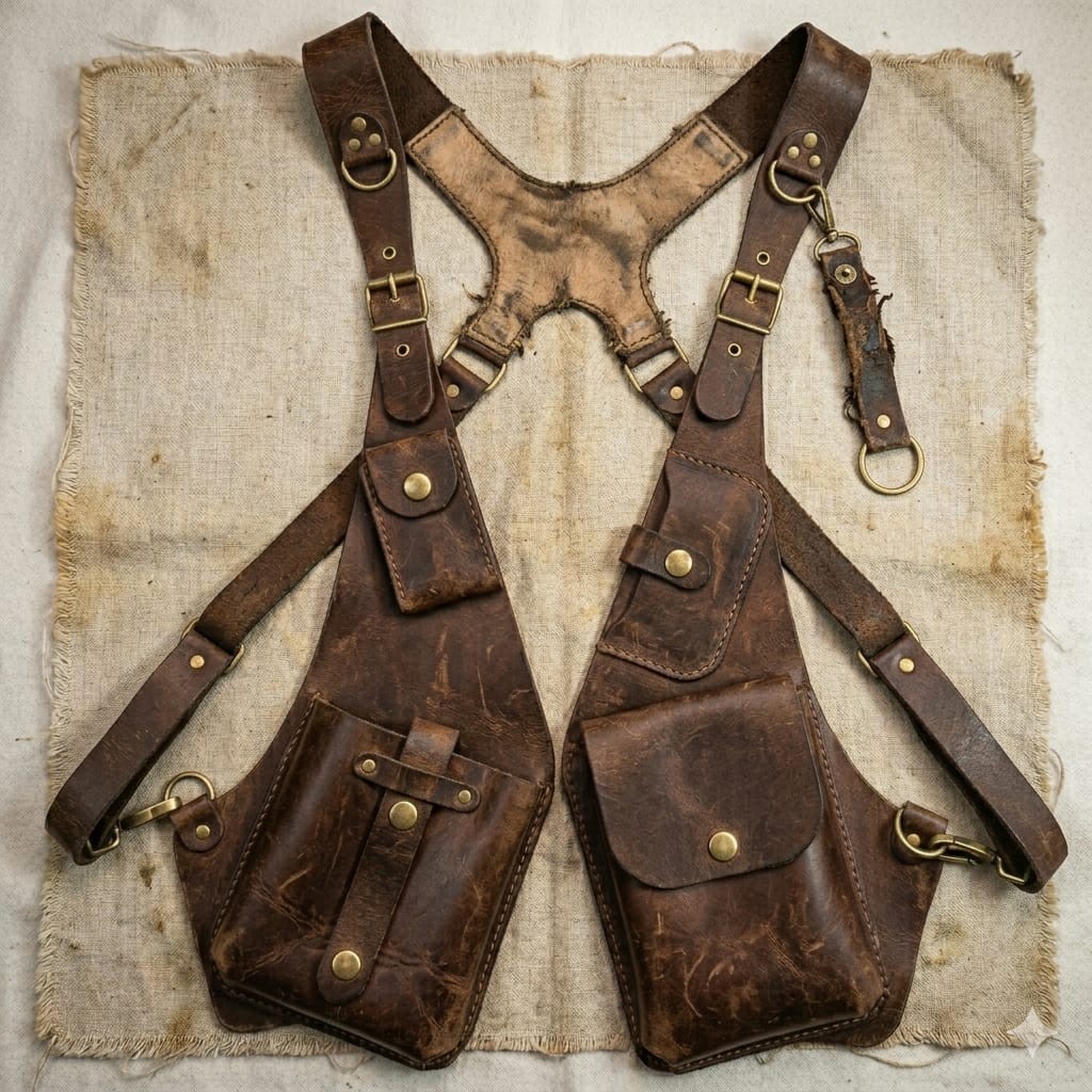 Vintage Leather Shoulder Holster Bag, Steampunk Chest Harness Bag