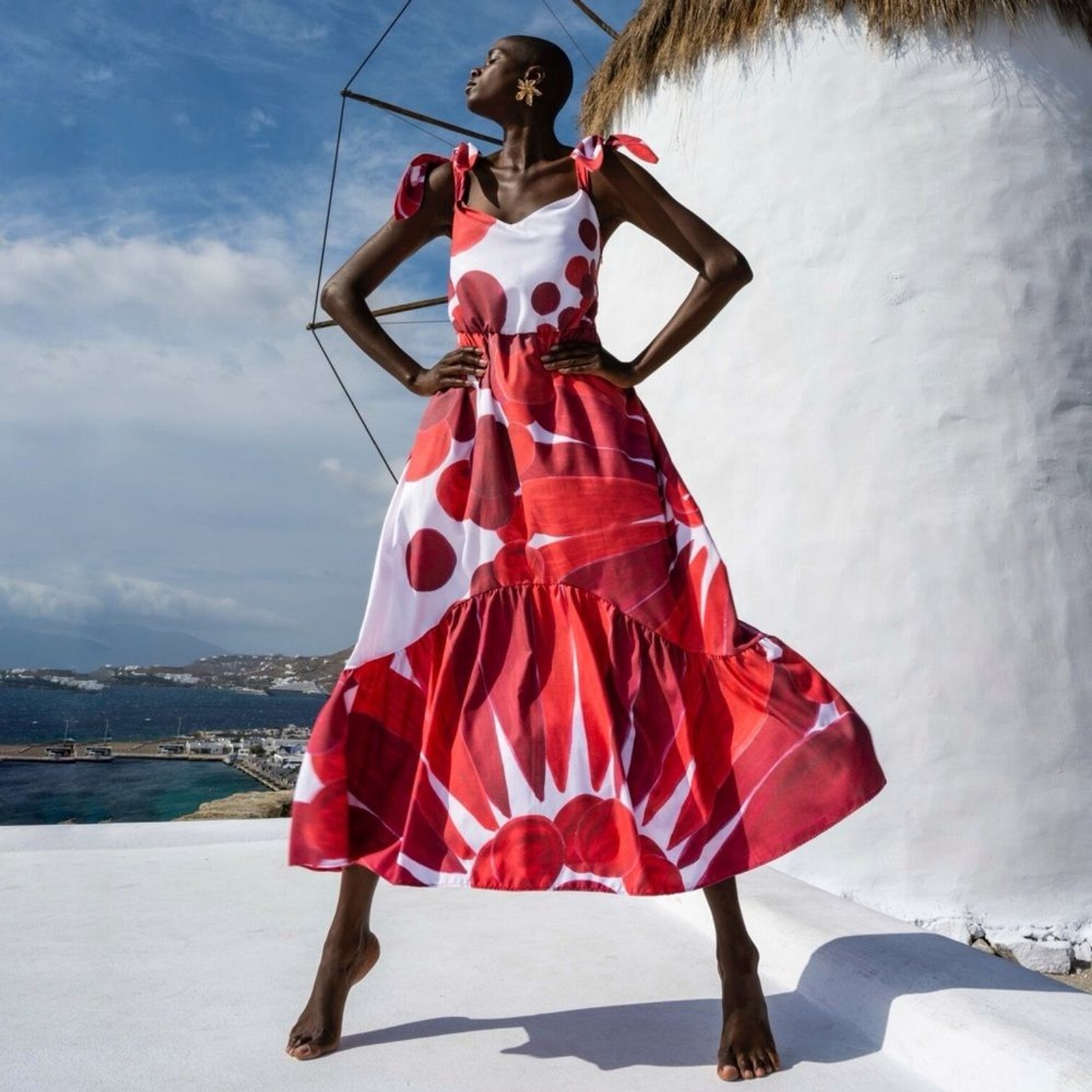 NWT Themis Z Ariande Ruffled Vibrant Red and White Dress Size 8