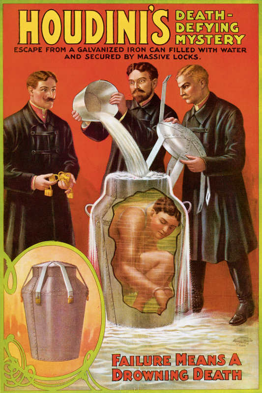 VINTAGE HOUDINI\'S IRON CAN ESCAPE MAGIC AD POSTER PRINT 36x24 9MIL PAPER
