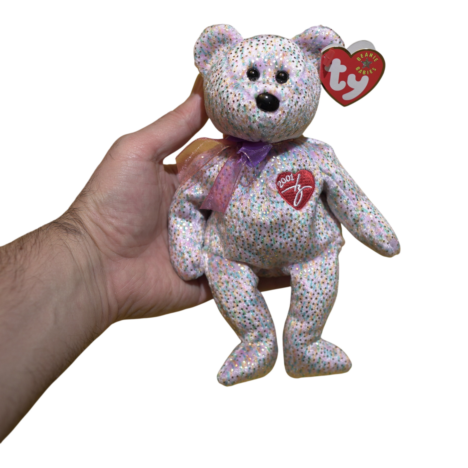 VTG TY Beanie Babies 2001 Signature Bear Glitter Pink MWMT Retired Collectible