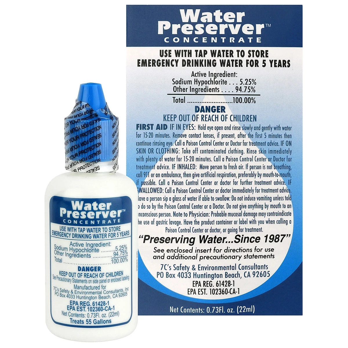 55 Gallon Water Preserver Concentrate (5 years) Water Treatment Drops - Exp 9-26