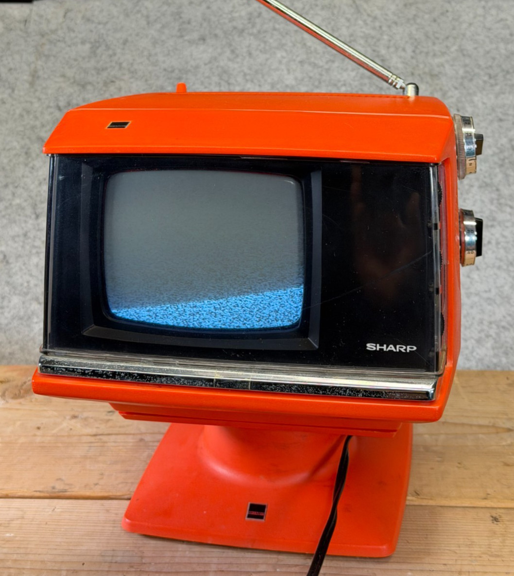 Sharp 3S-111R Vintage CRT Portable TV Japan ORANGE TESTED VTG MCM 70\'s