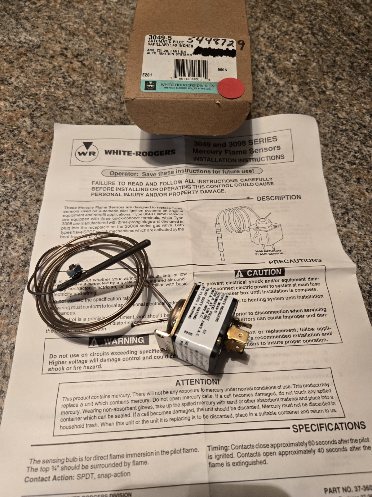 White Rogers 3049-5 Automatic Piolet Capillary (517)