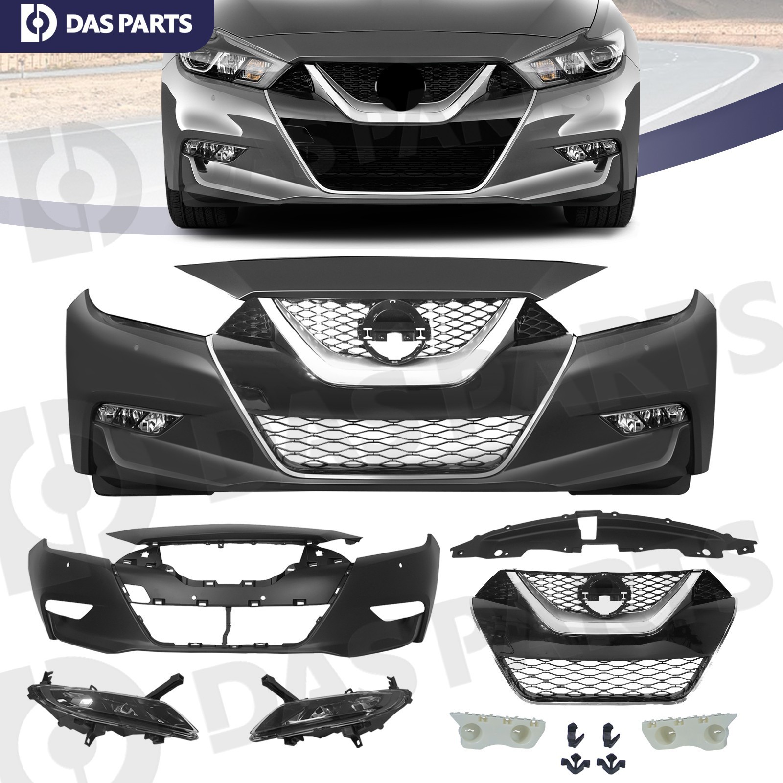 For 2016-2018 Nissan Maxima Bumper w/Park Sensor Hole Grille Fog Light Bracket