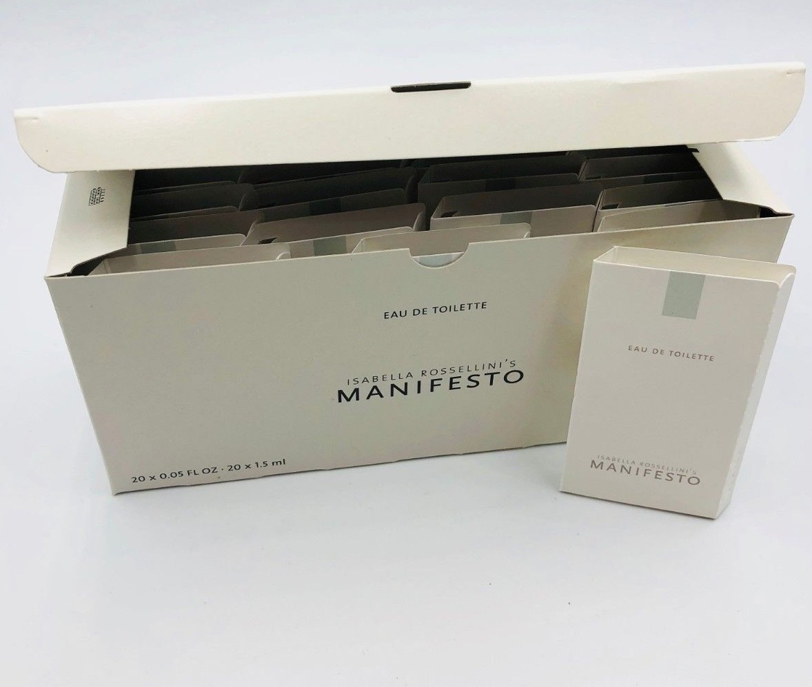 MANIFESTO Isabella Rossellini Eau De Toilette Perfume Travel Size Vial Lot of 20 MANIFESTO Isabella Rossellini Eau De Toilette Perfume Travel Size Vial Lot of 20