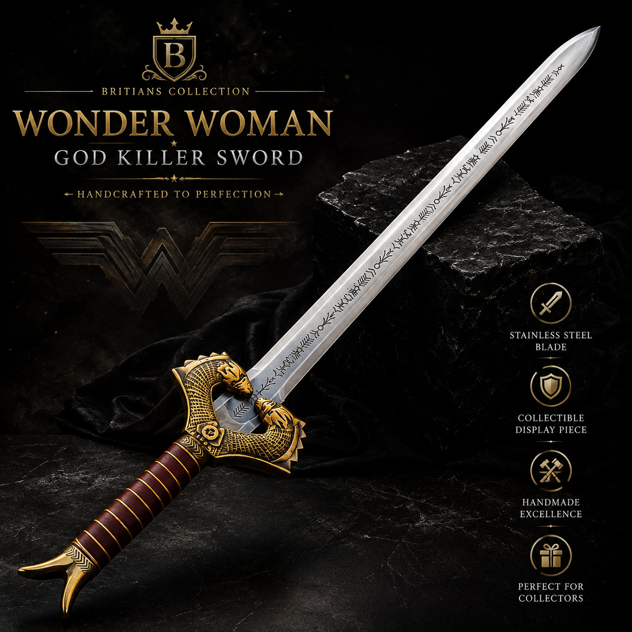 God Killer Sword Replica Handmade Stainless Steel Fantasy Sword Medieval Cosplay