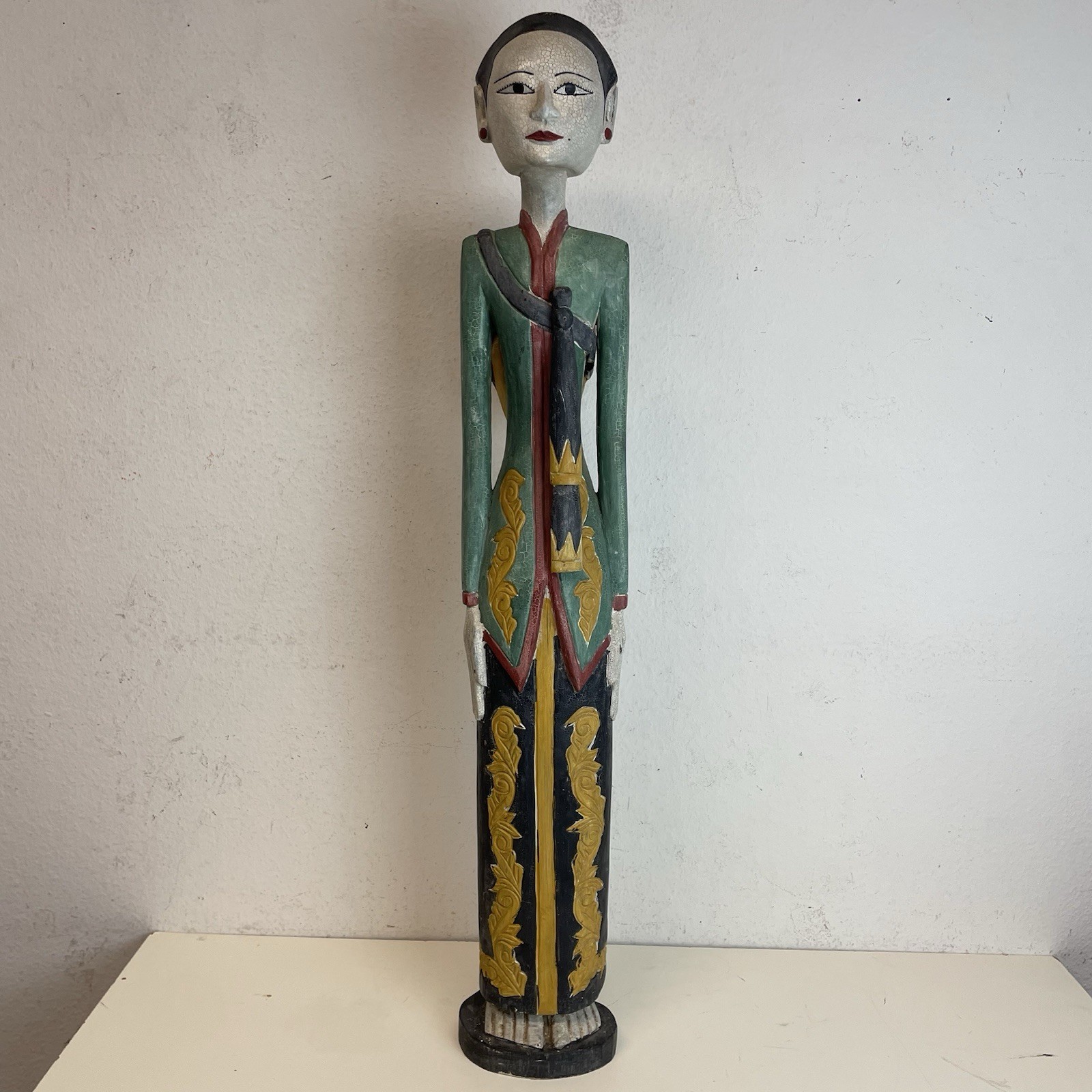 Monumental Loro Blonyo Statement Art Rare Museum Scale Wood Sculpture Statue 36”