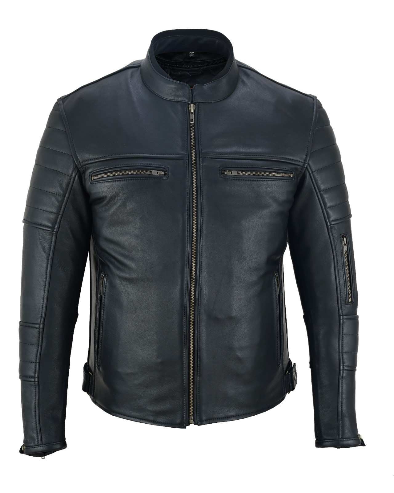 Men\'s motorbike Riding Cowhide Paded Leather Jecket in black color with 2Pockets