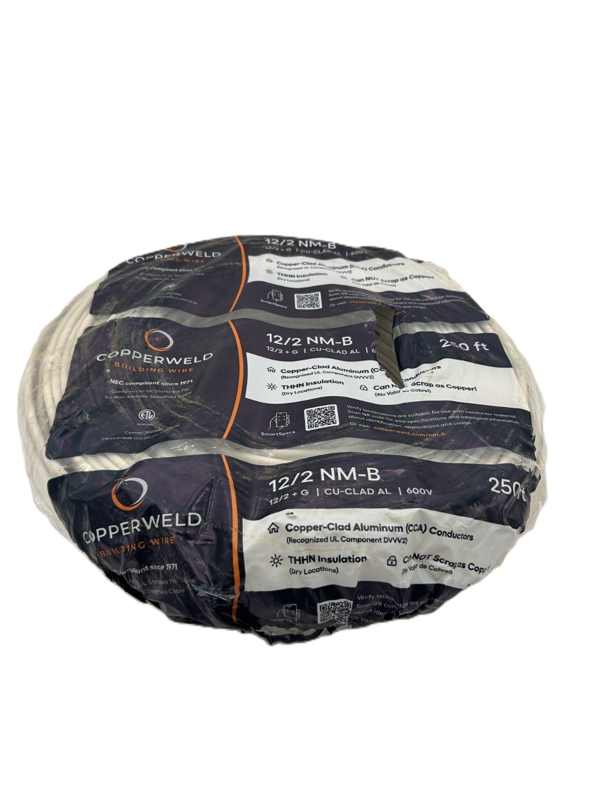 Copperweld 12/2 NM-B Solid Copper Clad Aluminum Wire 250ft 600V Copperweld 12/2 NM-B Solid Copper Clad Aluminum Wire 250ft 600V