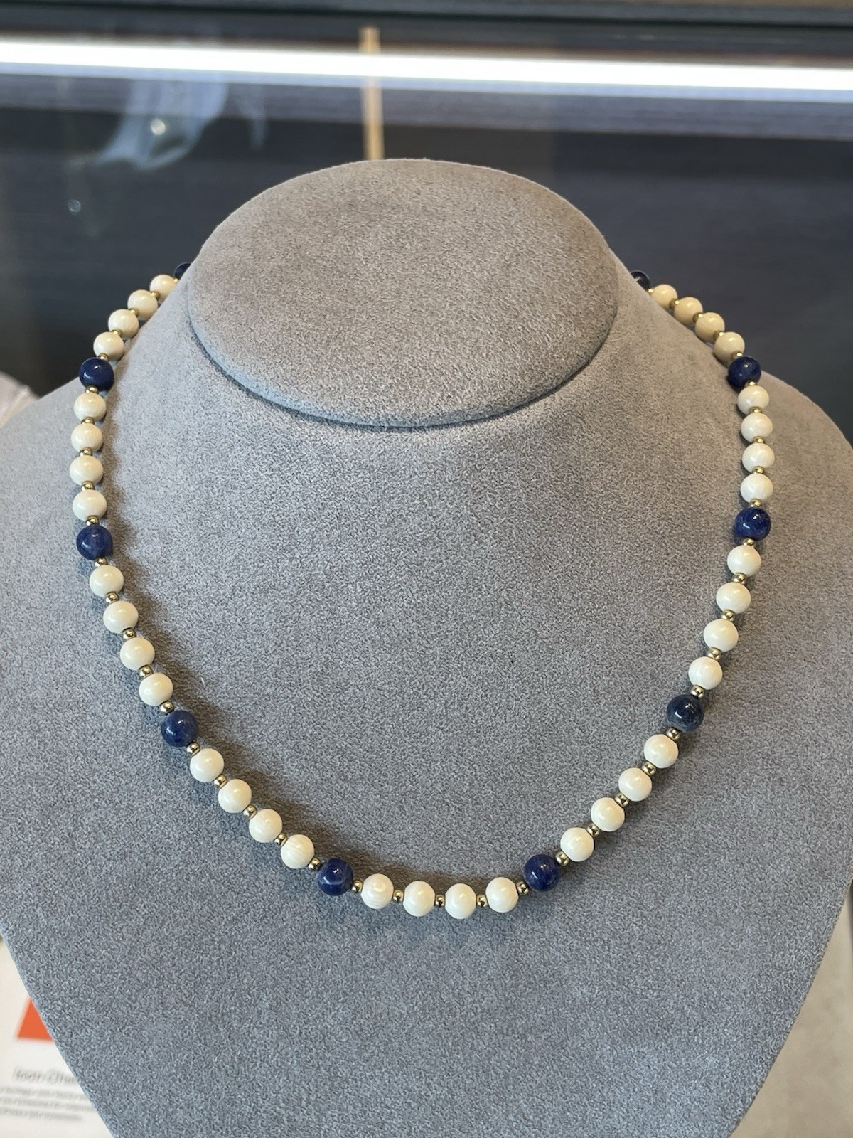 Ladies Vintage 14kt Ivory, Lapis and 14kt Bead Necklace Ladies Vintage 14kt Ivory, Lapis and 14kt Bead Necklace