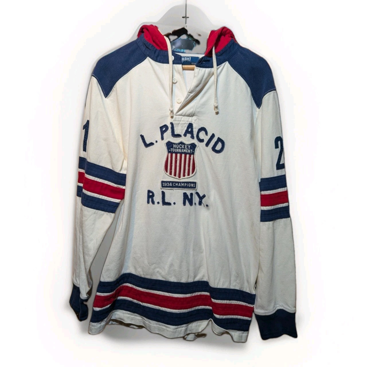 Polo By Ralph Lauren L Placid Hockey Tournament Hoodie Size Mens Large Vintage 