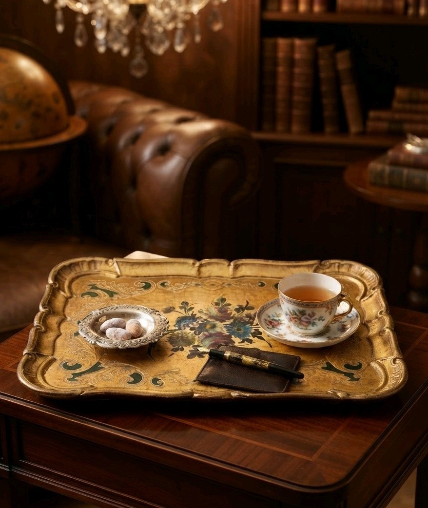 Vintage Mita Florence Wood Tray Hand Painted, Hand-Painted Wooden Tray Vintage Mita Florence Wood Tray Hand Painted, Hand-Painted Wooden Tray