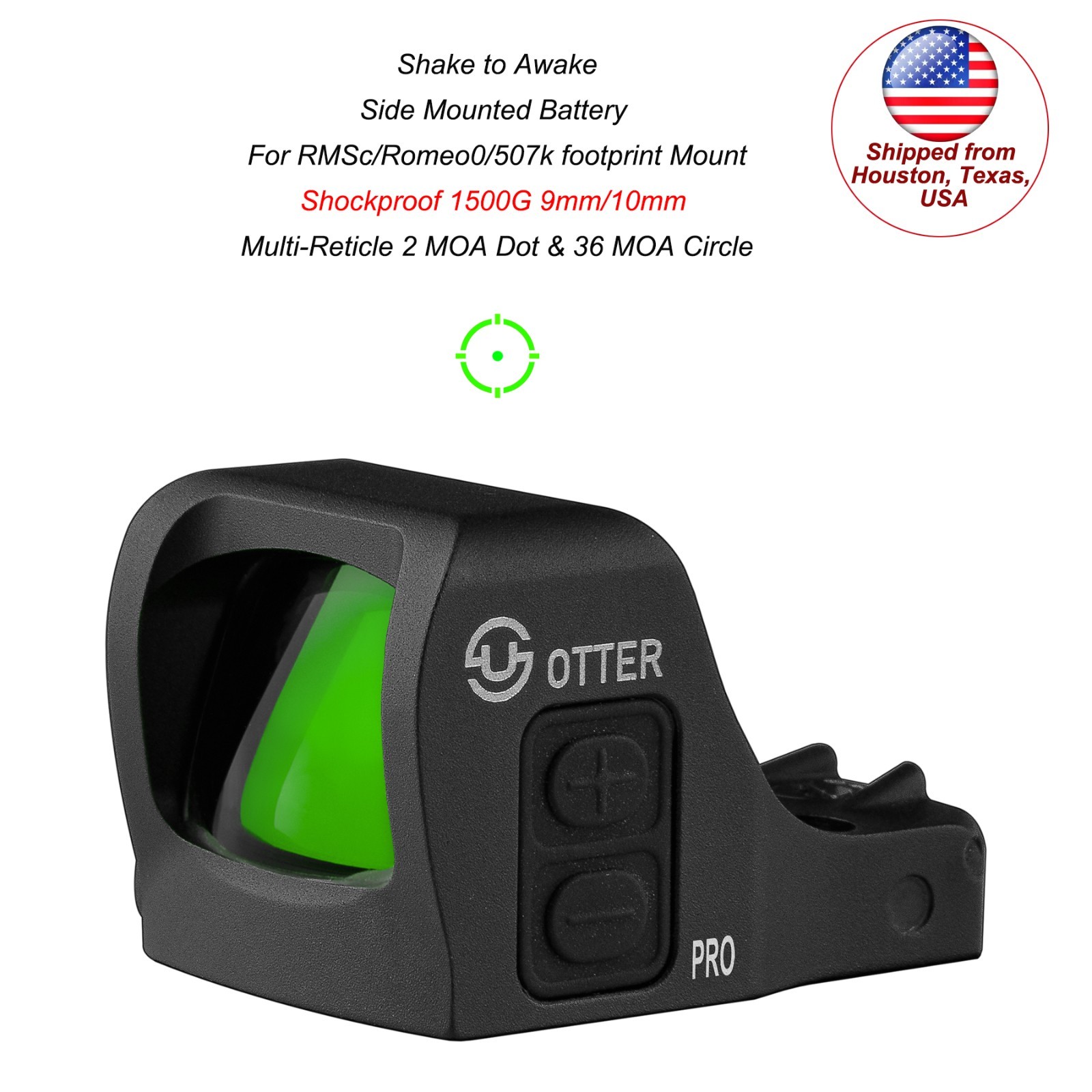 EDC OTTER PRO Multi-Reticle Green Sight 1x21mm Lens for RMSc 507k P365XL 43X MOS