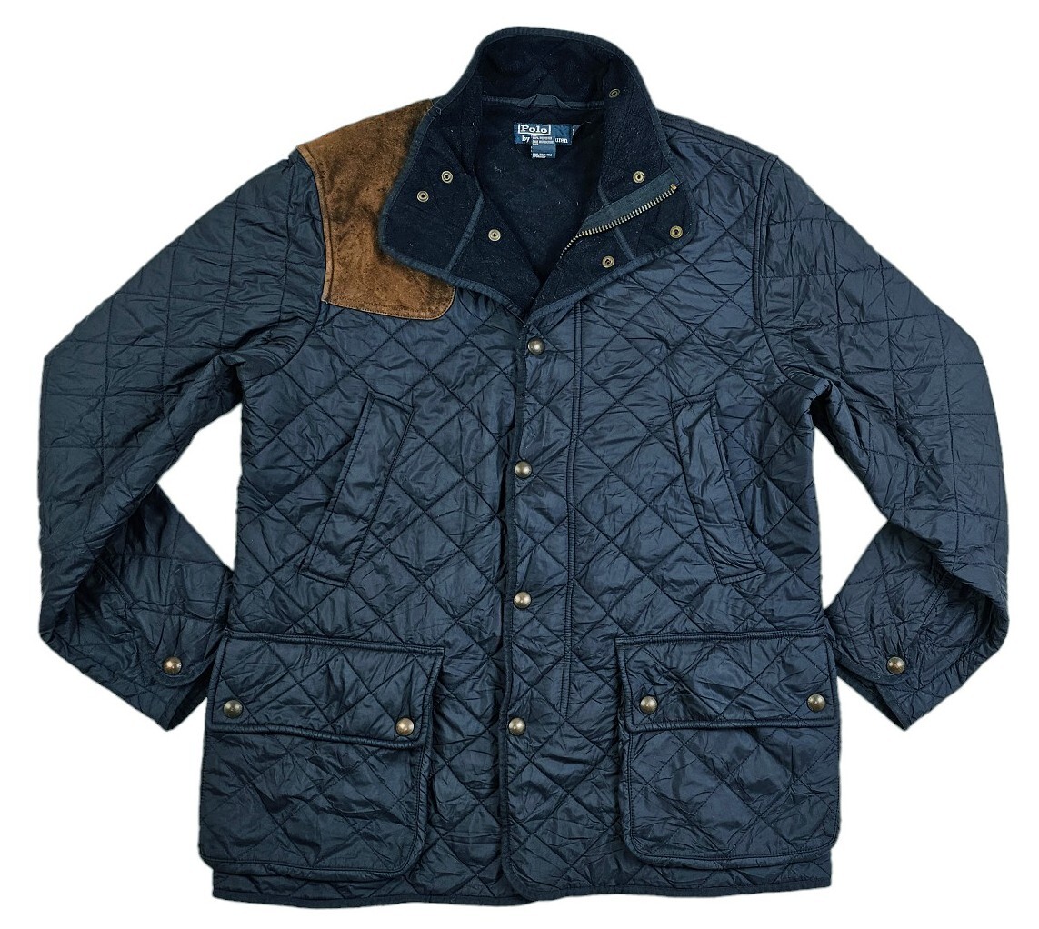 *HOT VTG Men\'s POLO RALPH LAUREN PARKA HUNTING QUILT LEATHER LINED NAVY Jacket L