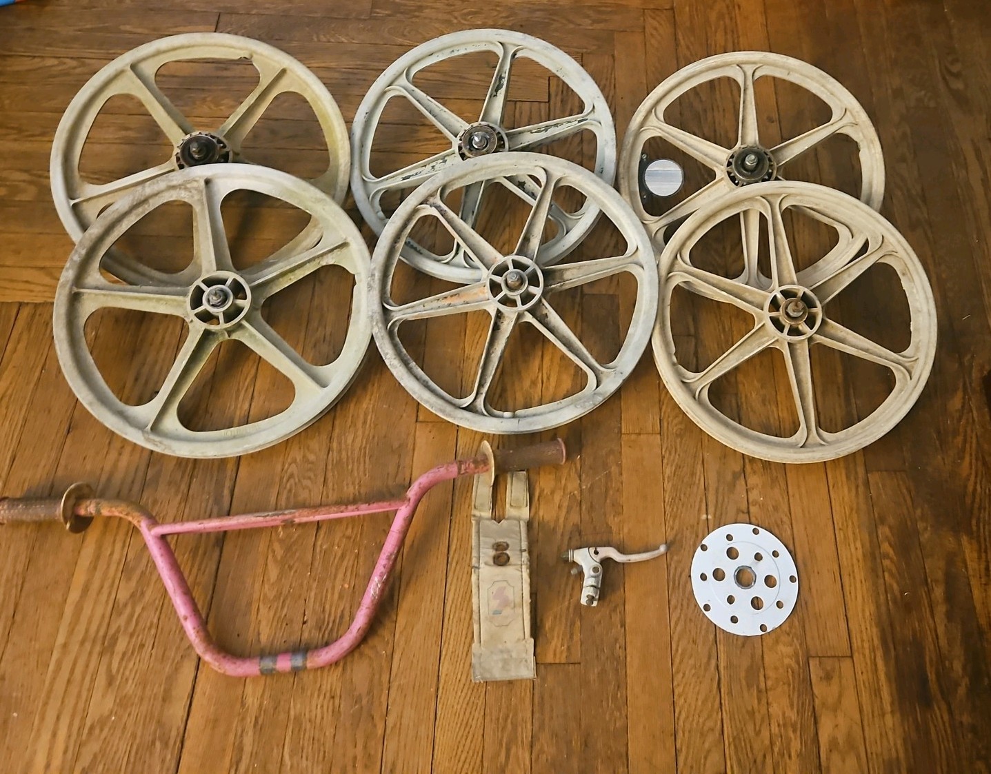 Vintage Skyway bundle, mags, brake lever, handlebars, pad and sprocket 