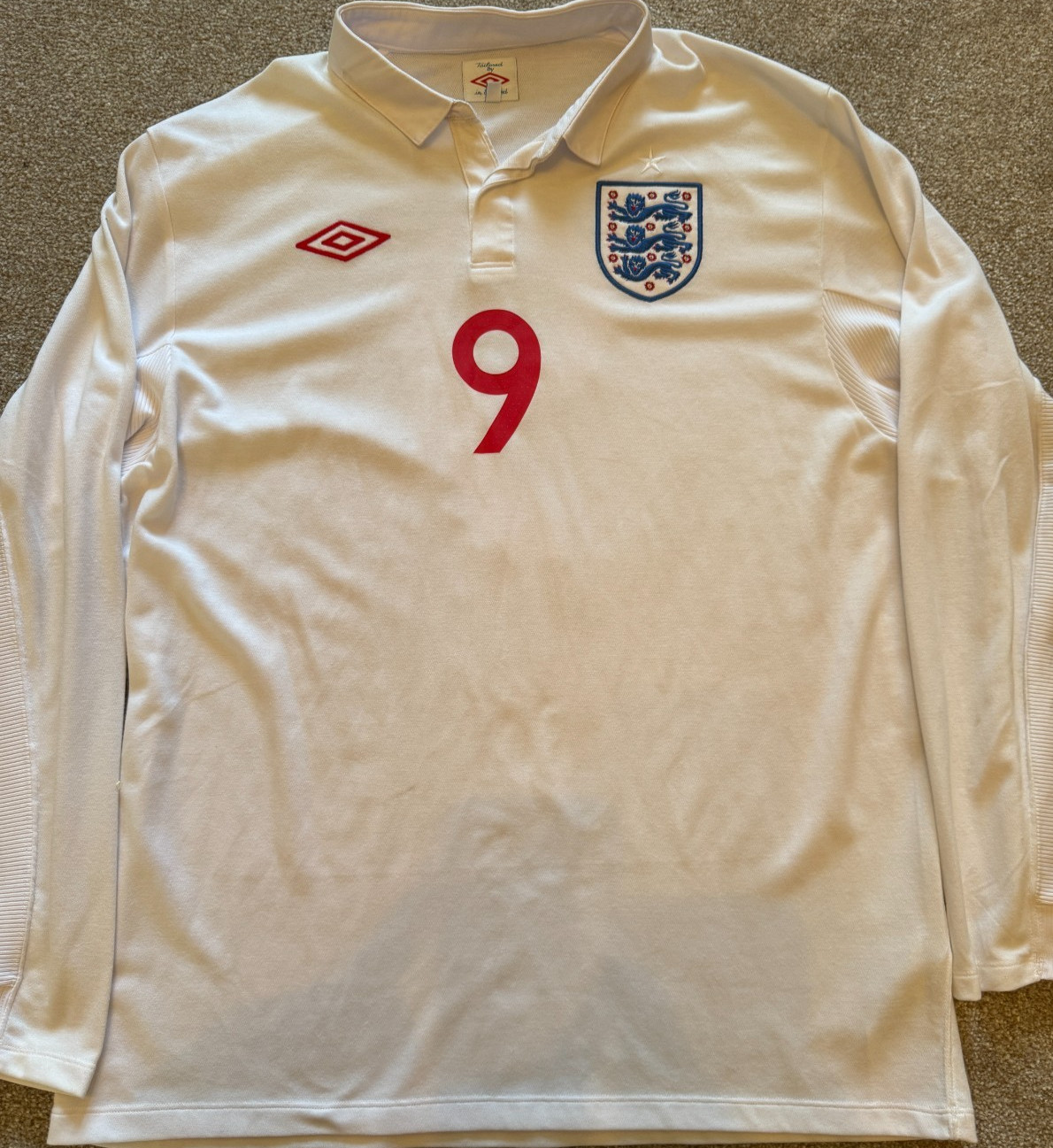 Rare England 2009-10 Player Issue Match Worn Issued Umbro No 9 Home Shirt