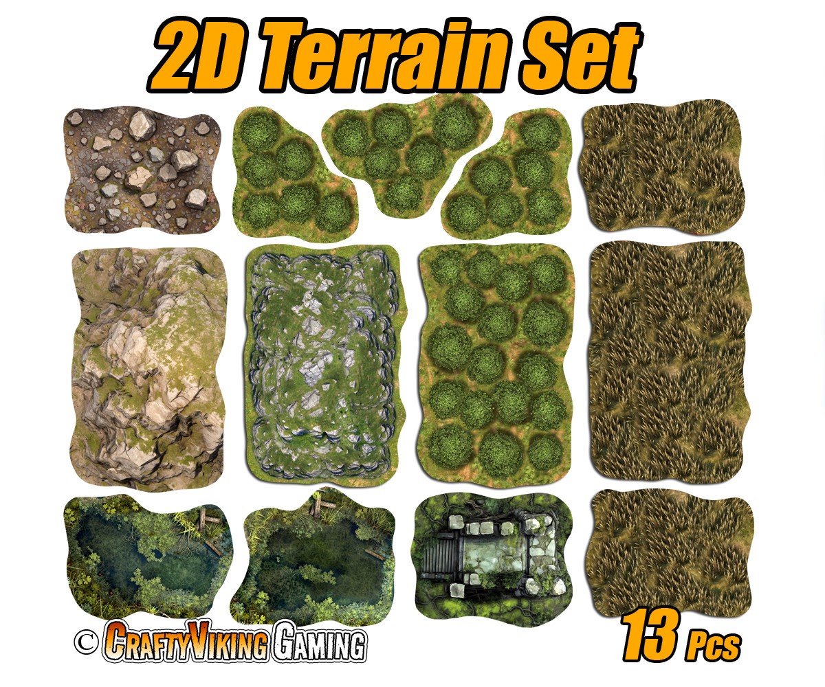 2D terrain Set 13 pcs Field, Forest, Hills for SAGA war gaming non-slip mats