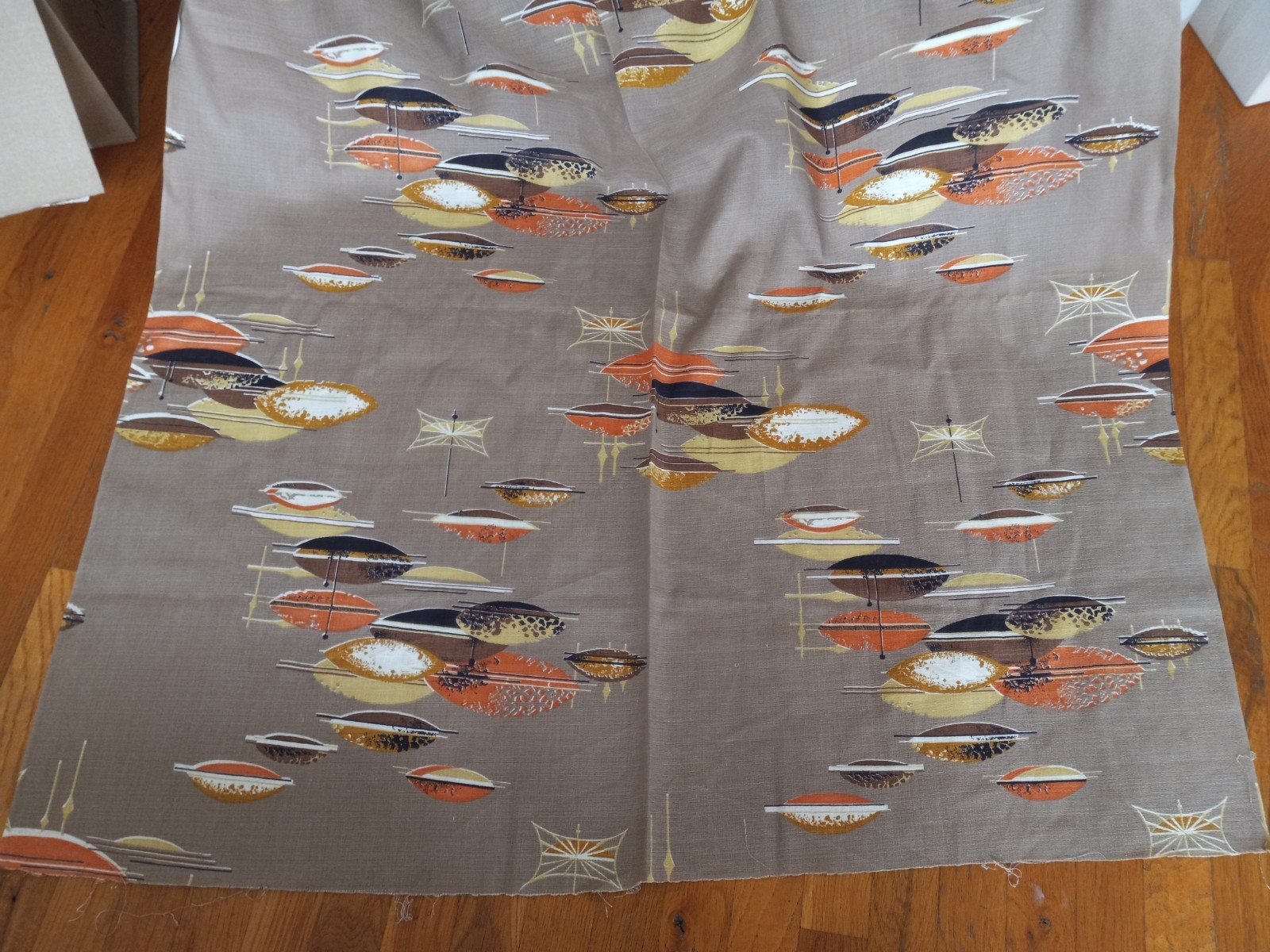 Vintage 1950's MCM Atomic Barkcloth Fabric 10 Yards Flying Saucers Space Age
