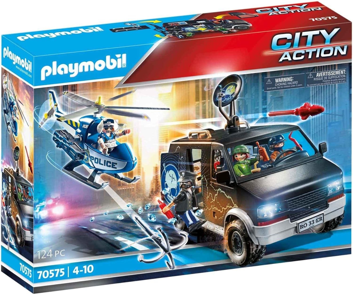 PLAYMOBIL 70575 CITY ACTION HELICOPTER PURSUIT WITH RUN AWAY VAN 124 PC NIB PLAYMOBIL 70575 CITY ACTION HELICOPTER PURSUIT WITH RUN AWAY VAN 124 PC NIB
